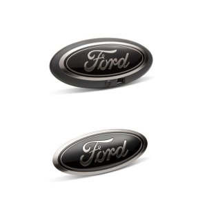 Ford Super Duty Emblem Kit - Front + Rear - Ford Racing - Oval Emblem w/Camera, Smoked Chrome - Black - `20-`22